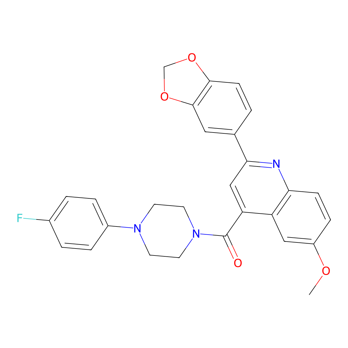 [2-(1,3-Benzodioxol-5-yl)-6-methoxyquinolin-4-yl]-[4-(4-fluorophenyl)piperazin-1-yl]methanone molecular structure, CAS 588697-06-7