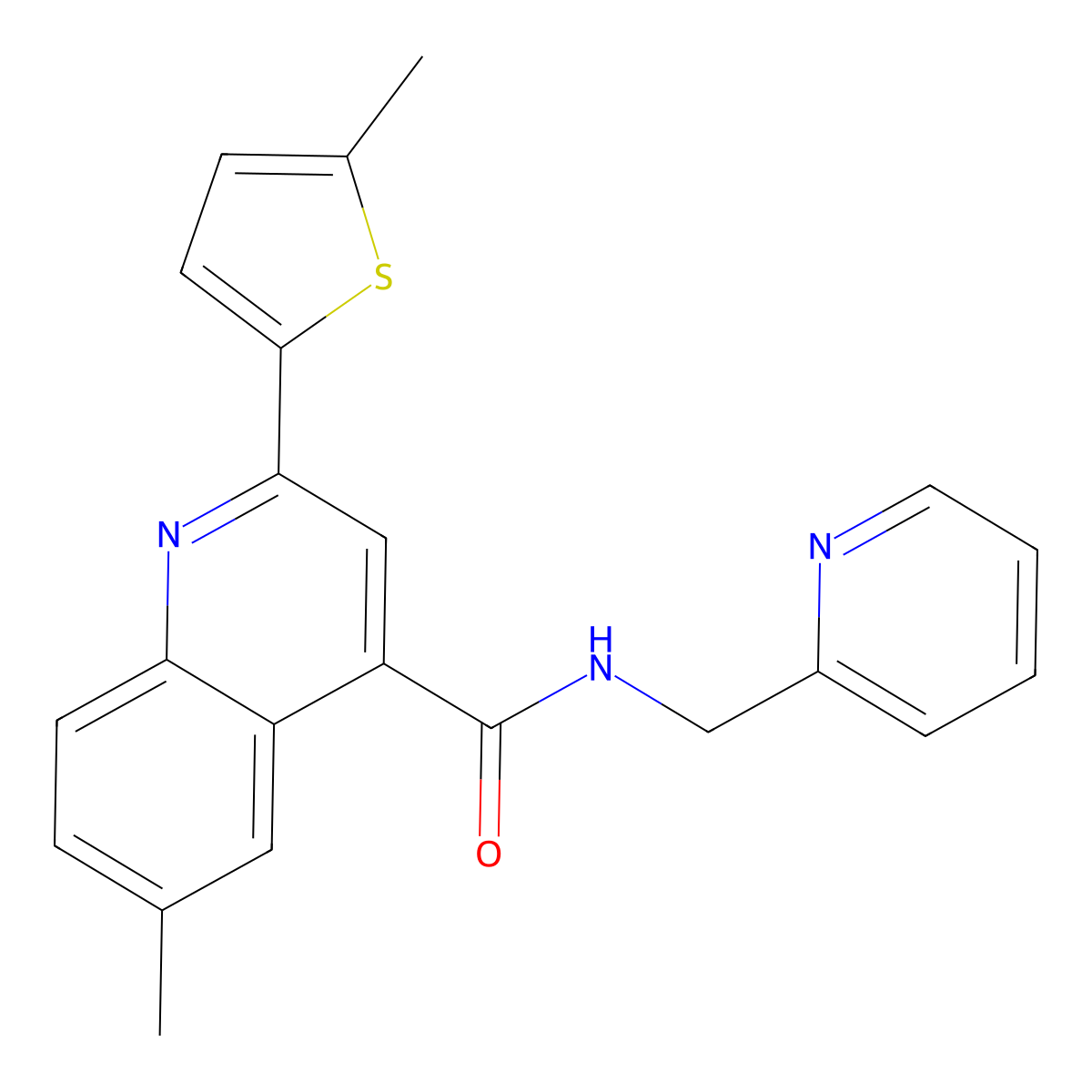 6-methyl-2-(5-methylthiophen-2-yl)-N-(pyridin-2-ylmethyl)quinoline-4-carboxamide molecular structure, CAS 588697-09-0