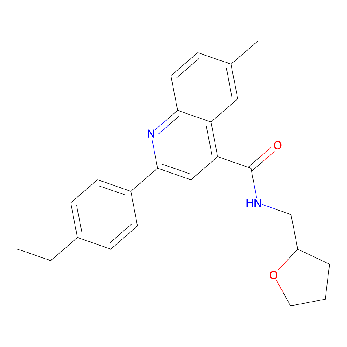 2-(4-ethylphenyl)-6-methyl-N-(oxolan-2-ylmethyl)quinoline-4-carboxamide molecular structure, CAS 588697-15-8
