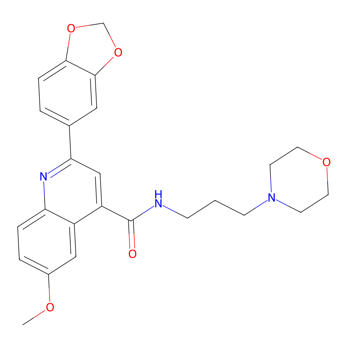 2-(1,3-benzodioxol-5-yl)-6-methoxy-N-(3-morpholin-4-ylpropyl)quinoline-4-carboxamide molecular structure, CAS 588697-17-0