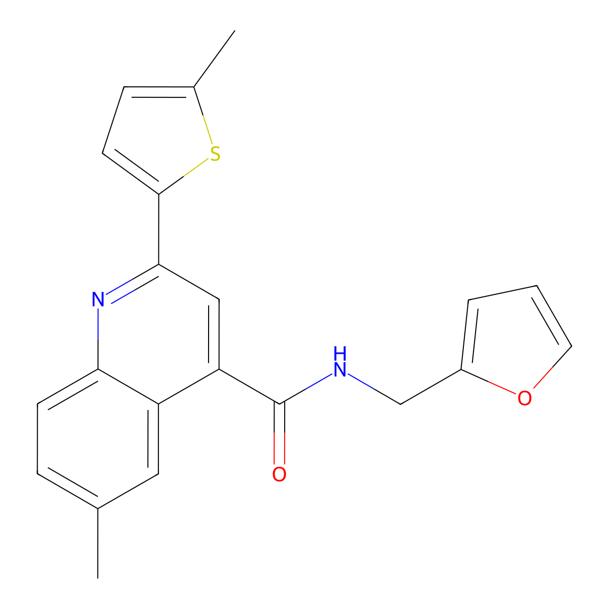 N-(furan-2-ylmethyl)-6-methyl-2-(5-methylthiophen-2-yl)quinoline-4-carboxamide molecular structure, CAS 588697-21-6