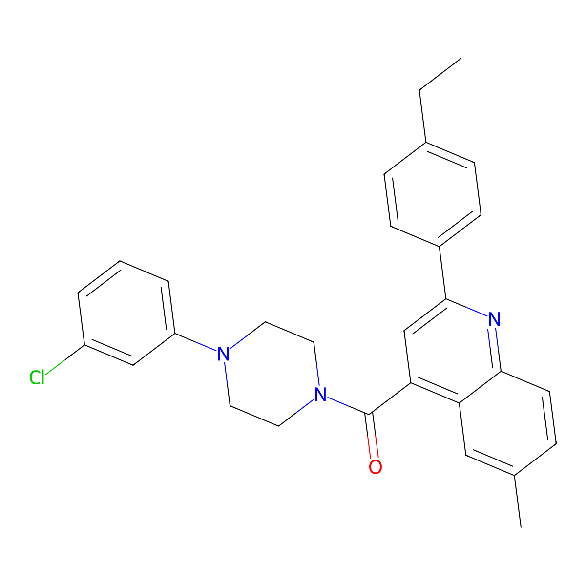 [4-(3-Chlorophenyl)piperazin-1-yl]-[2-(4-ethylphenyl)-6-methylquinolin-4-yl]methanone molecular structure, CAS 588697-24-9