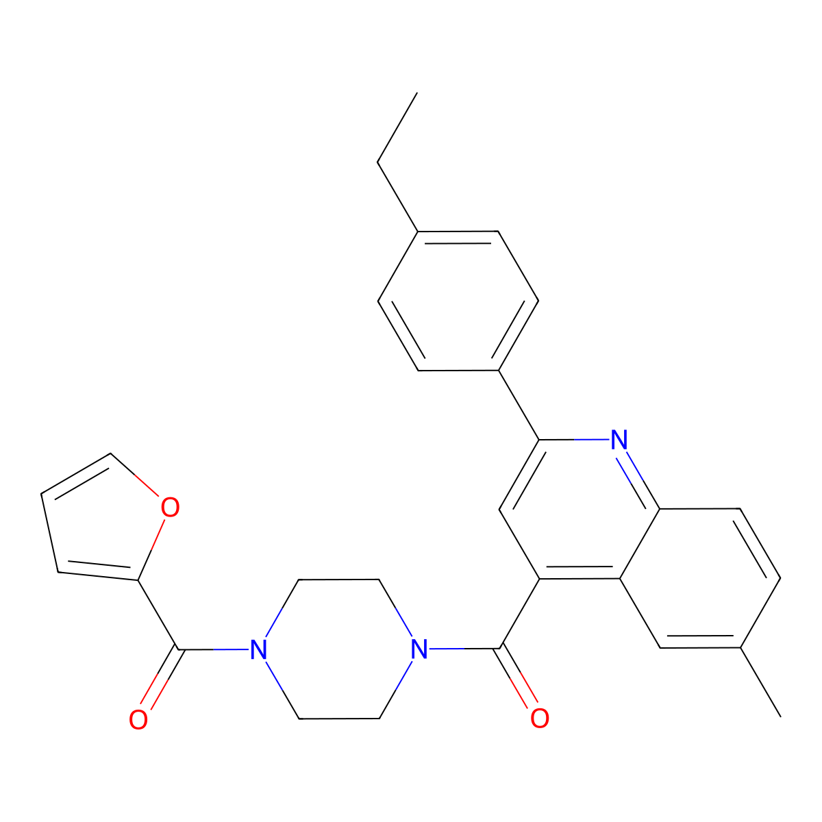[4-[2-(4-Ethylphenyl)-6-methylquinoline-4-carbonyl]piperazin-1-yl]-(furan-2-yl)methanone molecular structure, CAS 588697-25-0