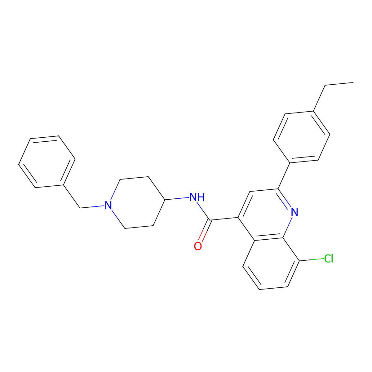 N-(1-benzylpiperidin-4-yl)-8-chloro-2-(4-ethylphenyl)quinoline-4-carboxamide molecular structure, CAS 588697-36-3