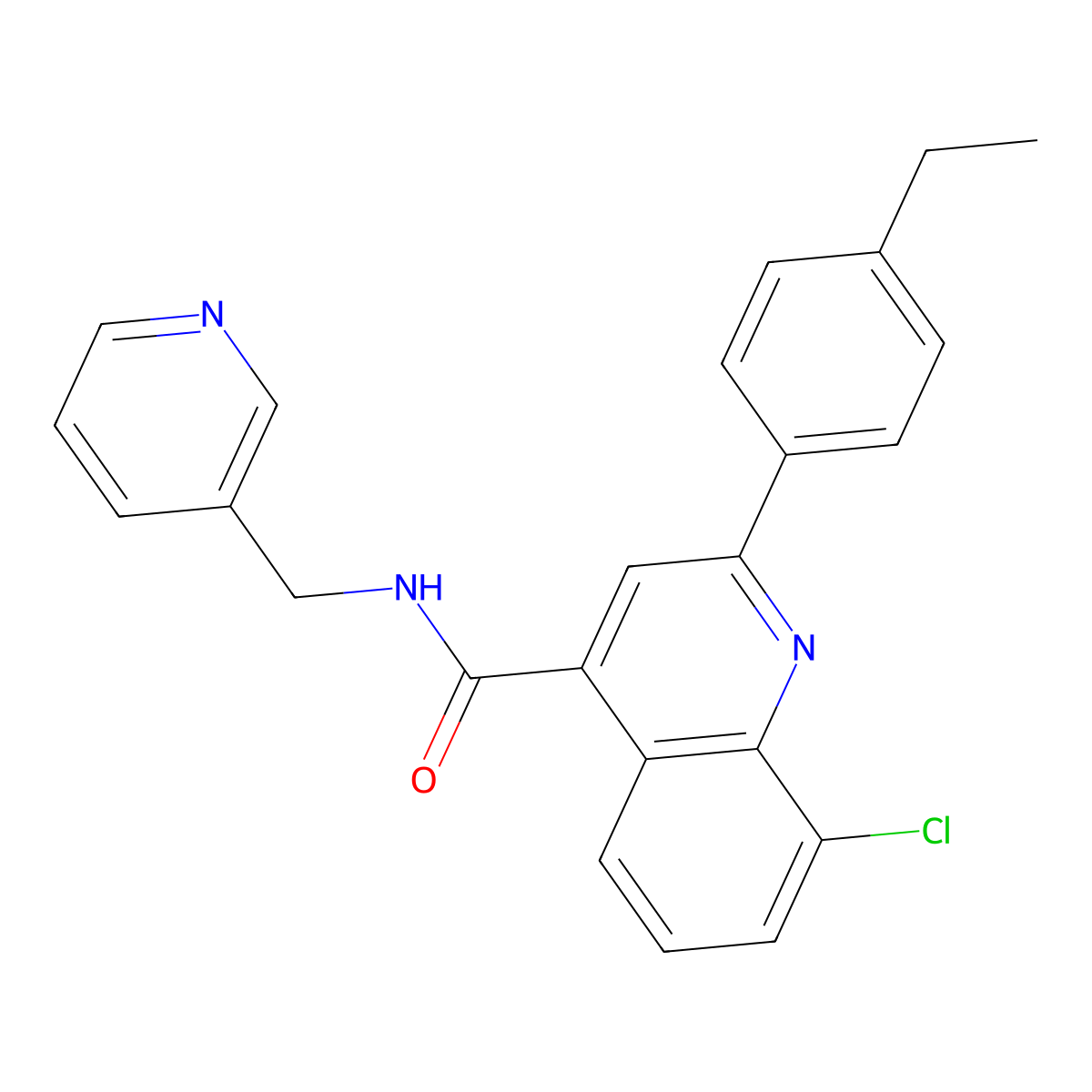 8-chloro-2-(4-ethylphenyl)-N-(pyridin-3-ylmethyl)quinoline-4-carboxamide molecular structure, CAS 588697-38-5
