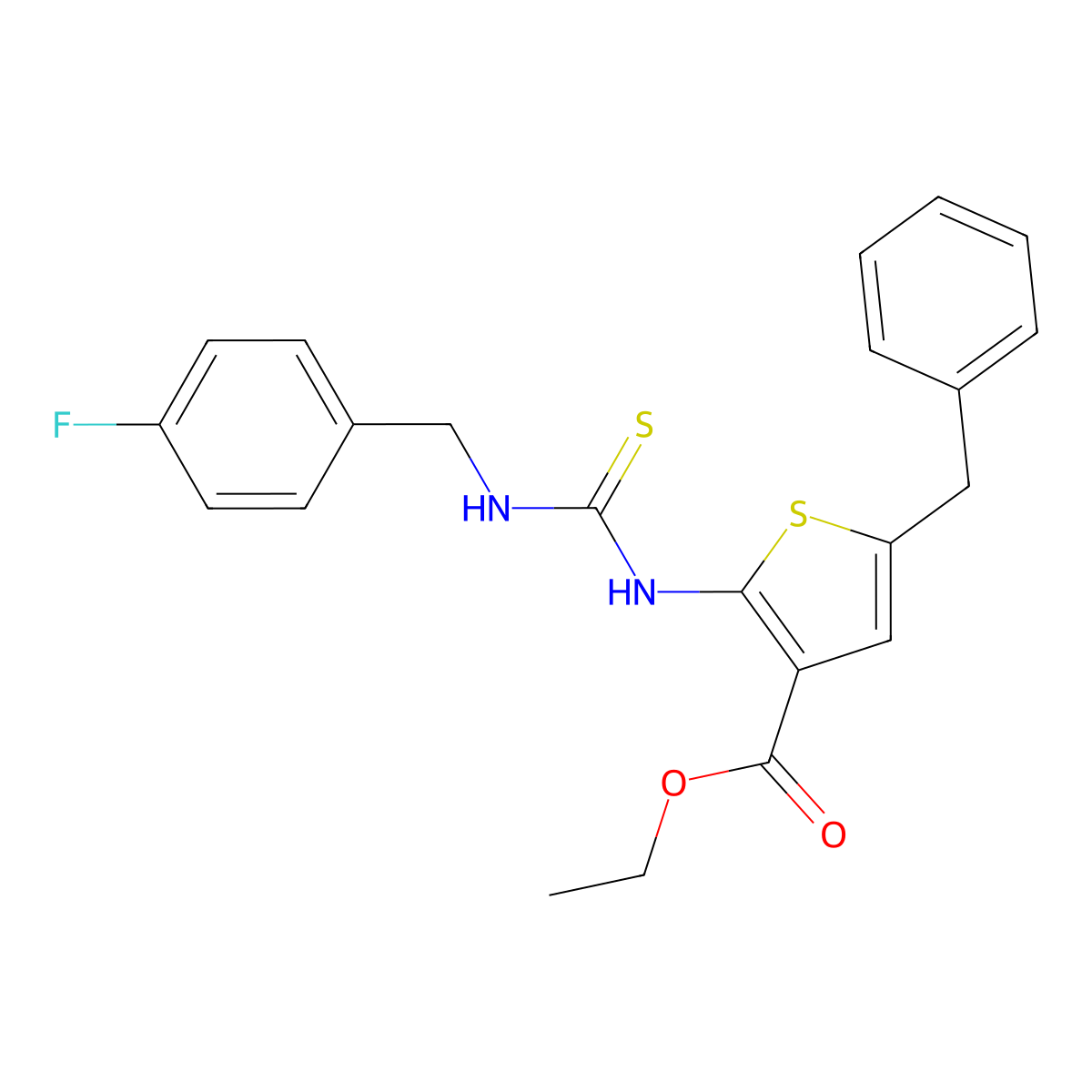 Ethyl 5-benzyl-2-{[(4-fluorobenzyl)carbamothioyl]amino}thiophene-3-carboxylate molecular structure, CAS 588697-76-1