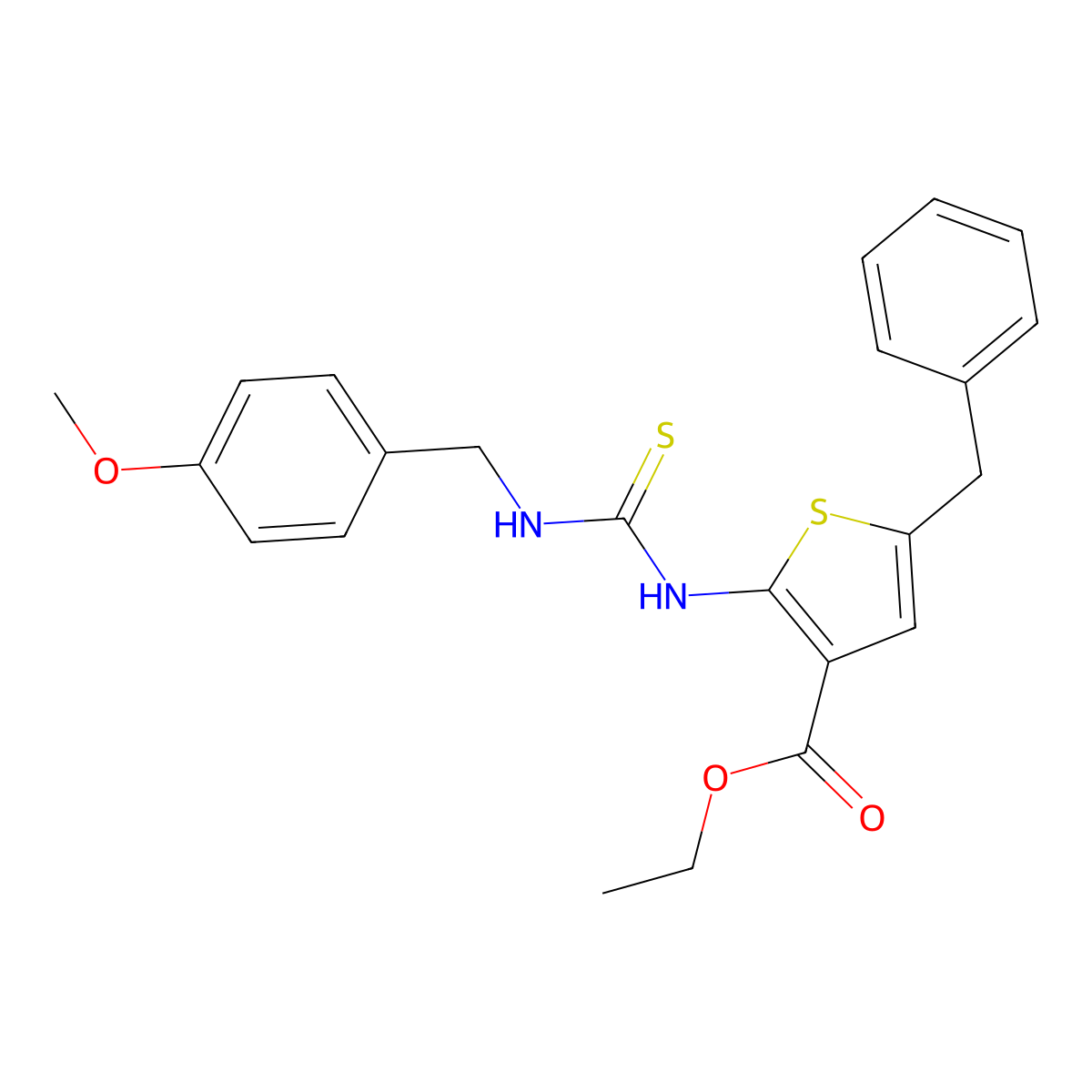 Ethyl 5-benzyl-2-{[(4-methoxybenzyl)carbamothioyl]amino}thiophene-3-carboxylate molecular structure, CAS 588697-77-2