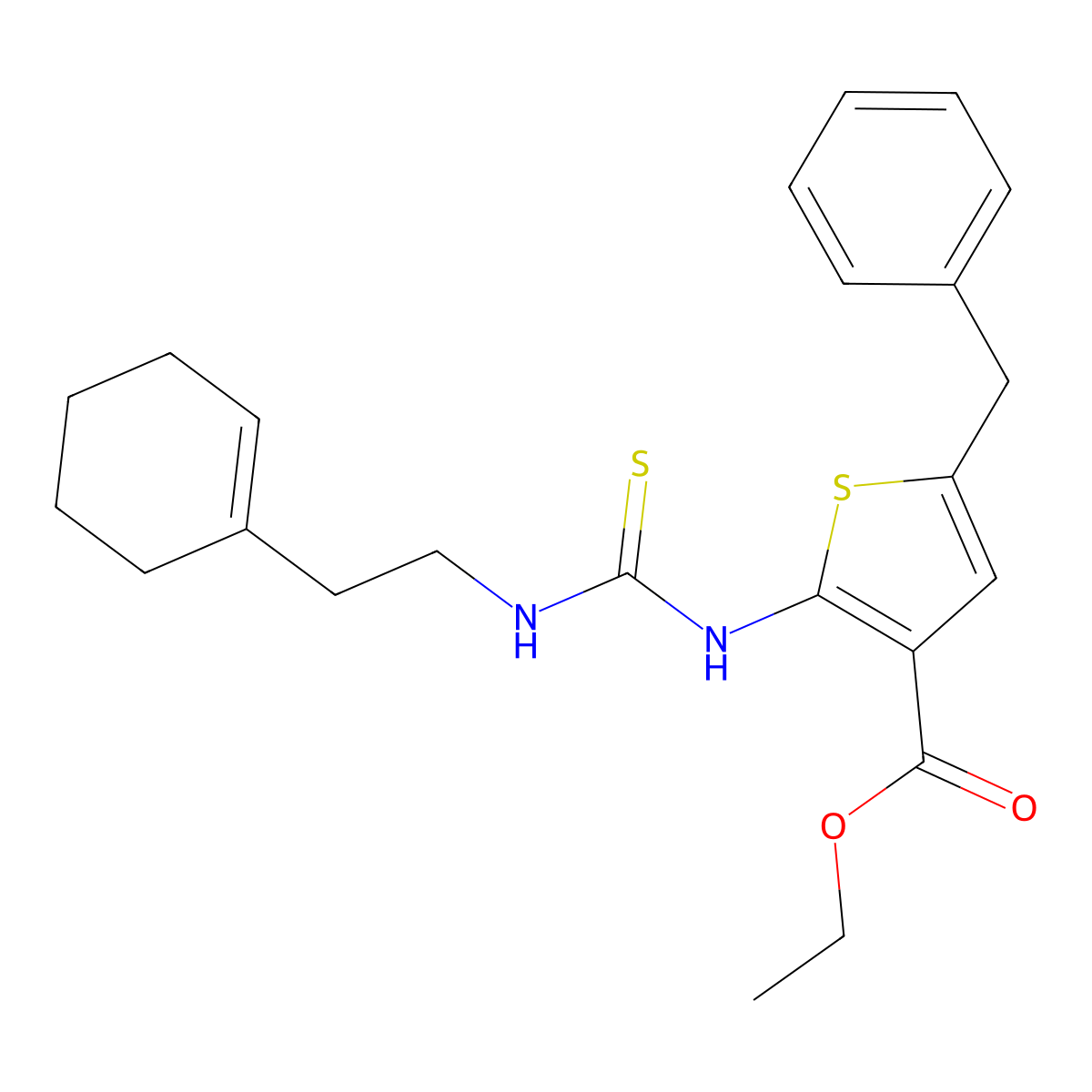 Ethyl 5-benzyl-2-({[2-(cyclohex-1-en-1-yl)ethyl]carbamothioyl}amino)thiophene-3-carboxylate molecular structure, CAS 588697-78-3