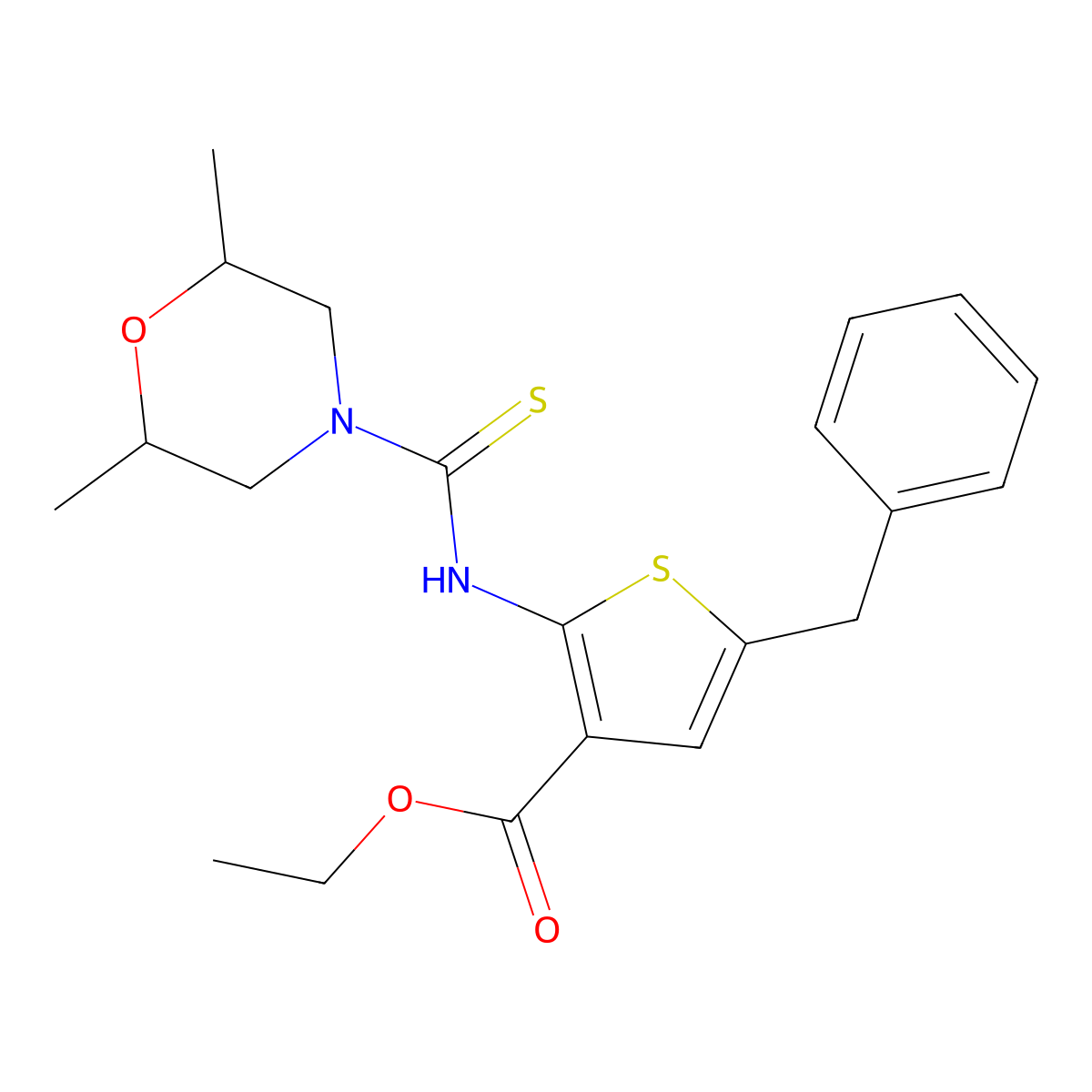 Ethyl 5-benzyl-2-{[(2,6-dimethylmorpholin-4-yl)carbonothioyl]amino}thiophene-3-carboxylate molecular structure, CAS 588697-83-0