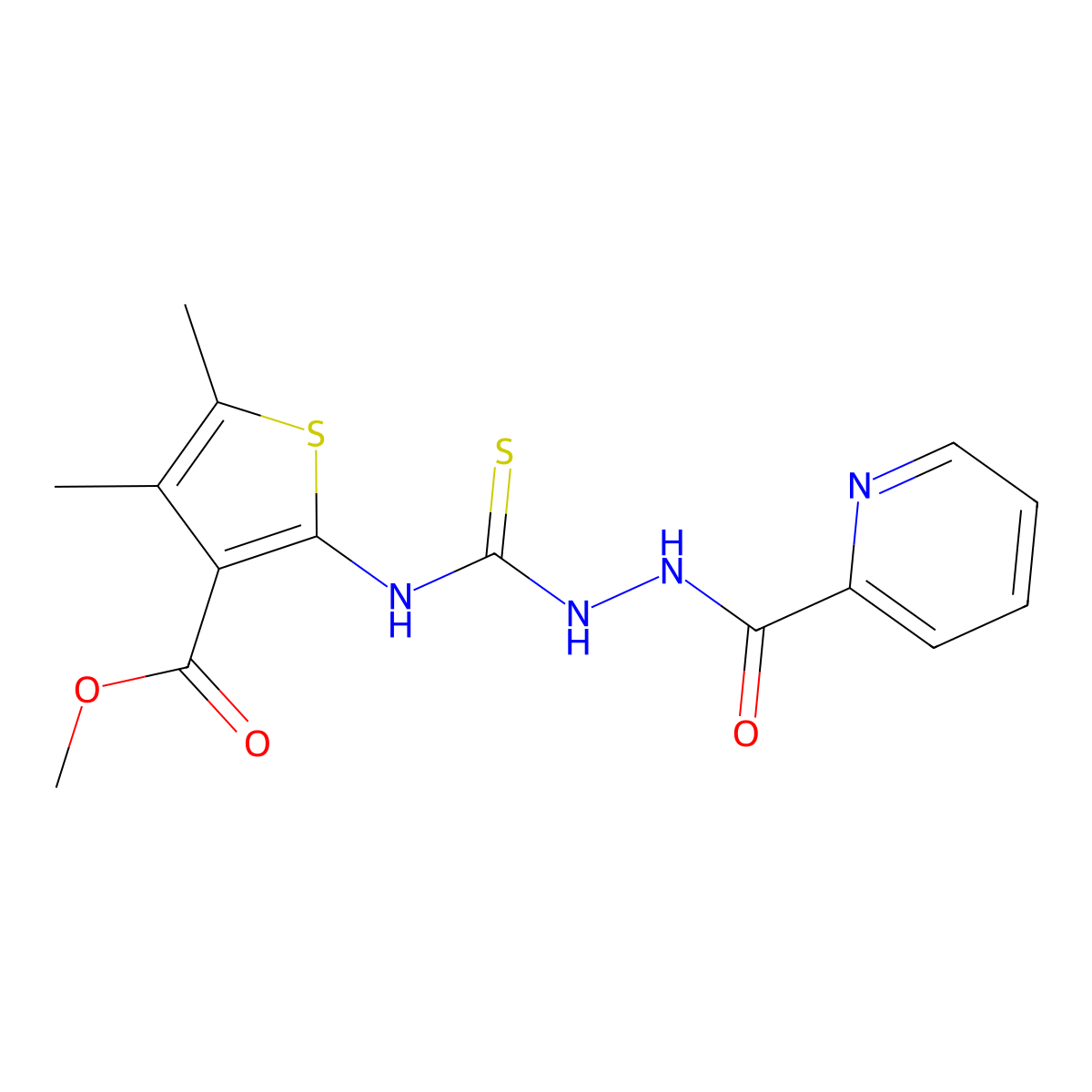 2-Pyridinecarboxylic acid, 2-[[[3-(methoxycarbonyl)-4,5-dimethyl-2-thienyl]amino]thioxomethyl]hydrazide molecular structure, CAS 588698-06-0