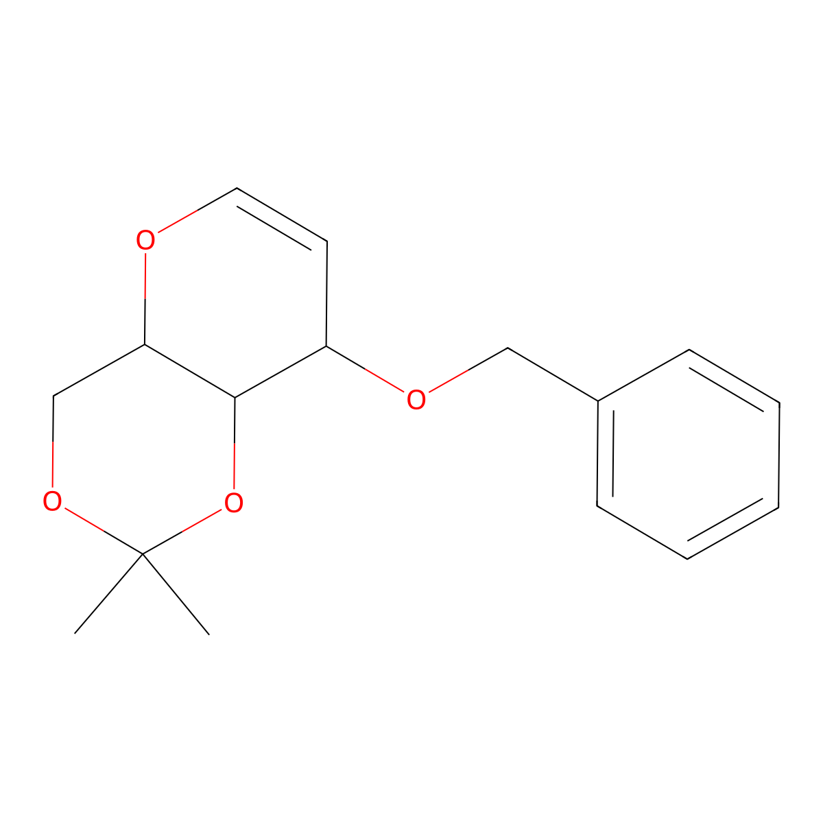 1,5-Anhydro-2-deoxy-4,6-O-(1-methylethylidene)-3-O-(phenylmethyl)-D-arabino-hex-1-enitol molecular structure, CAS 58871-07-1