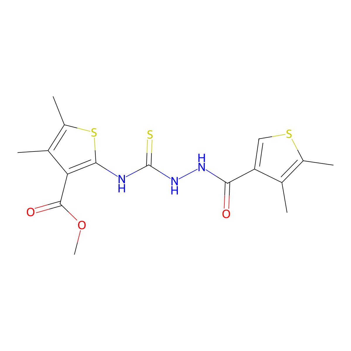Methyl 2-[({2-[(4,5-dimethylthiophen-3-yl)carbonyl]hydrazinyl}carbonothioyl)amino]-4,5-dimethylthiophene-3-carboxylate molecular structure, CAS 588710-62-7