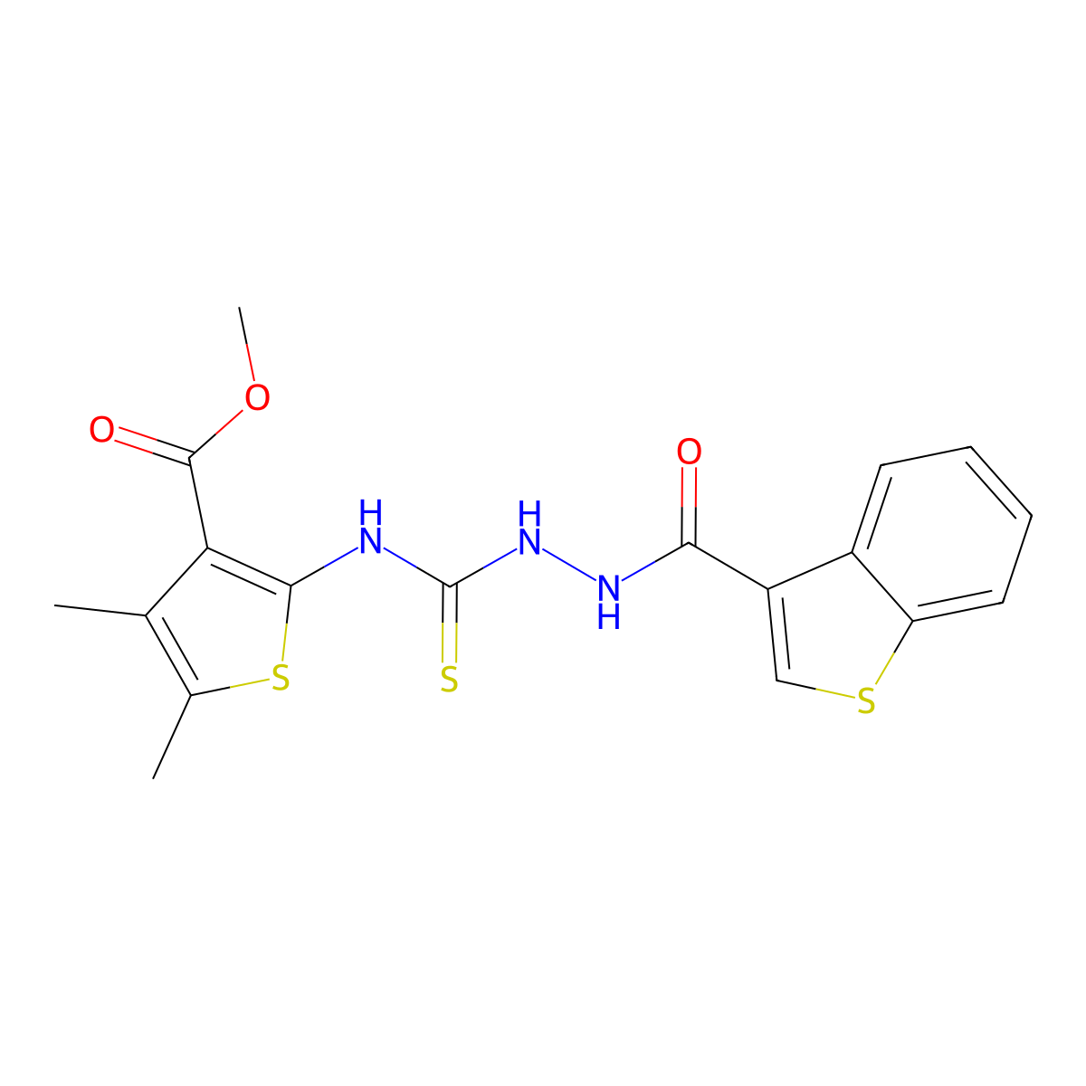 Methyl 2-({[2-(1-benzothiophen-3-ylcarbonyl)hydrazinyl]carbonothioyl}amino)-4,5-dimethylthiophene-3-carboxylate molecular structure, CAS 588710-66-1