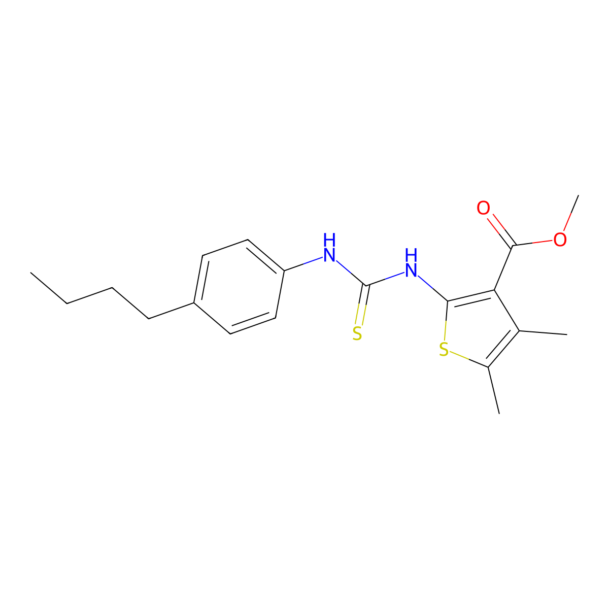 Methyl 2-{[(4-butylphenyl)carbamothioyl]amino}-4,5-dimethylthiophene-3-carboxylate molecular structure, CAS 588710-99-0