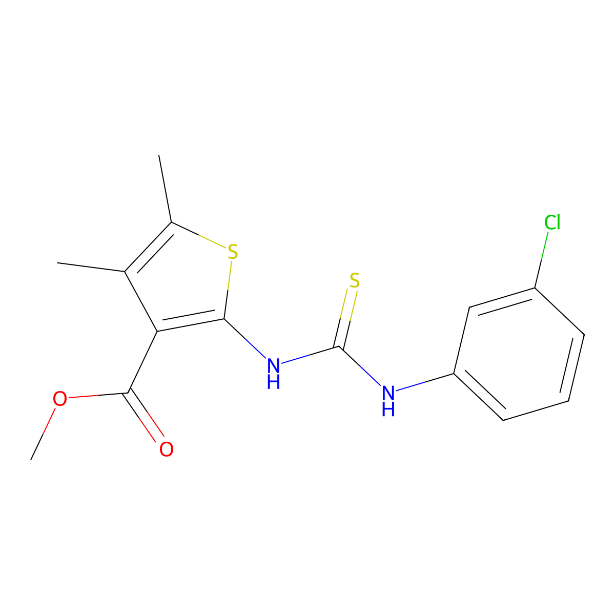 Methyl 2-{[(3-chlorophenyl)carbamothioyl]amino}-4,5-dimethylthiophene-3-carboxylate molecular structure, CAS 588711-01-7