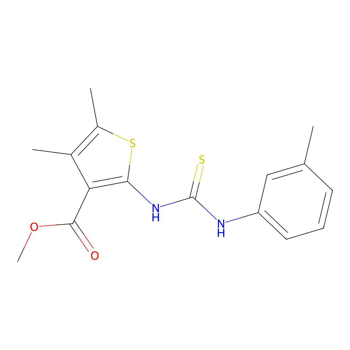 Methyl 4,5-dimethyl-2-{[(3-methylphenyl)carbamothioyl]amino}thiophene-3-carboxylate molecular structure, CAS 588711-04-0