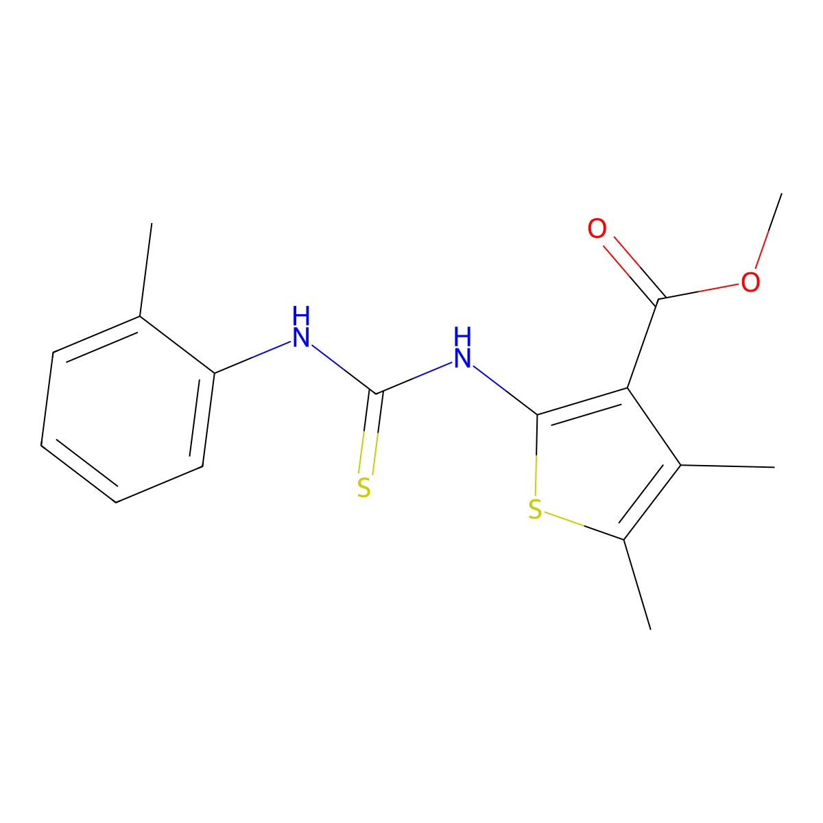 Methyl 4,5-dimethyl-2-{[(2-methylphenyl)carbamothioyl]amino}thiophene-3-carboxylate molecular structure, CAS 588711-05-1