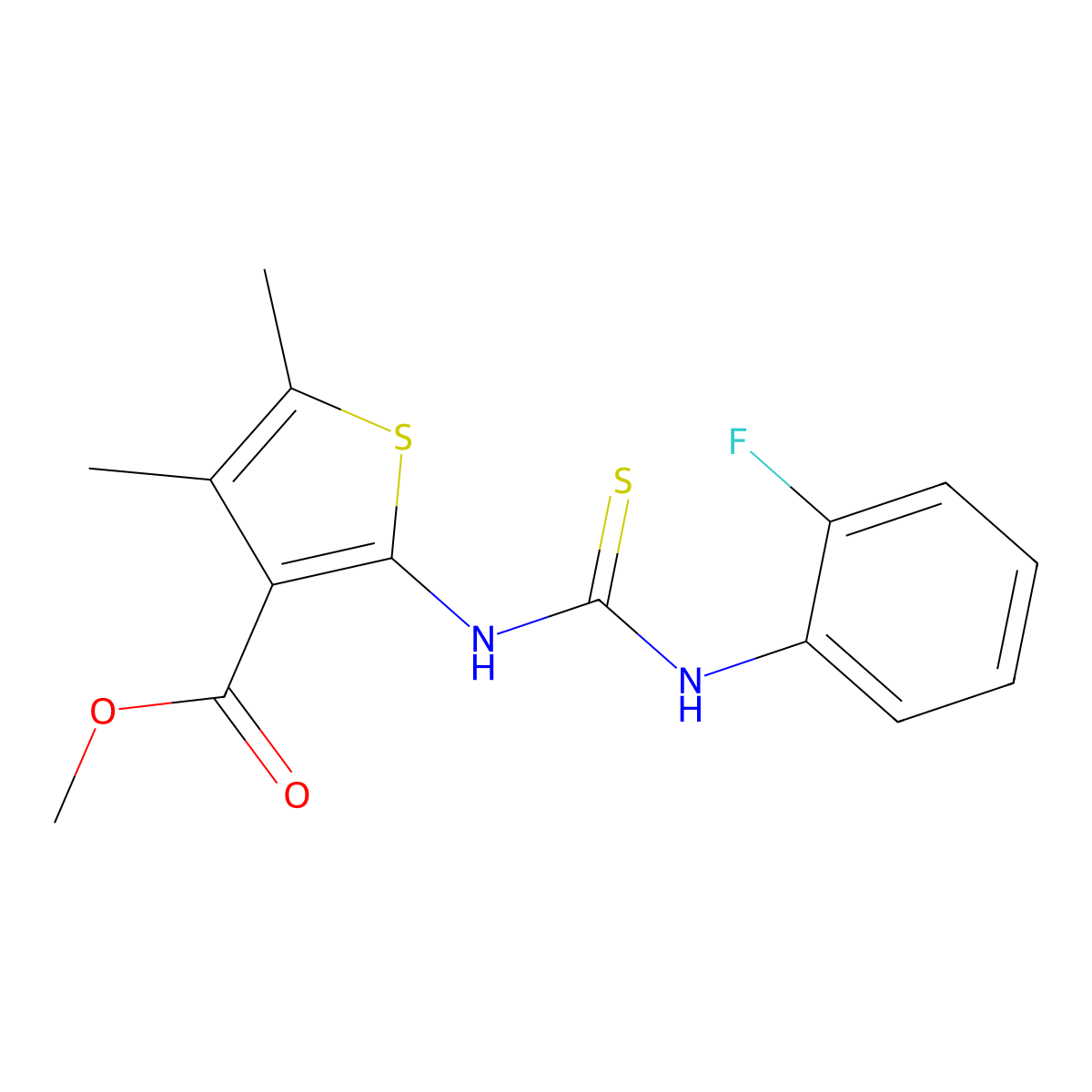 Methyl 2-{[(2-fluorophenyl)carbamothioyl]amino}-4,5-dimethylthiophene-3-carboxylate molecular structure, CAS 588711-11-9