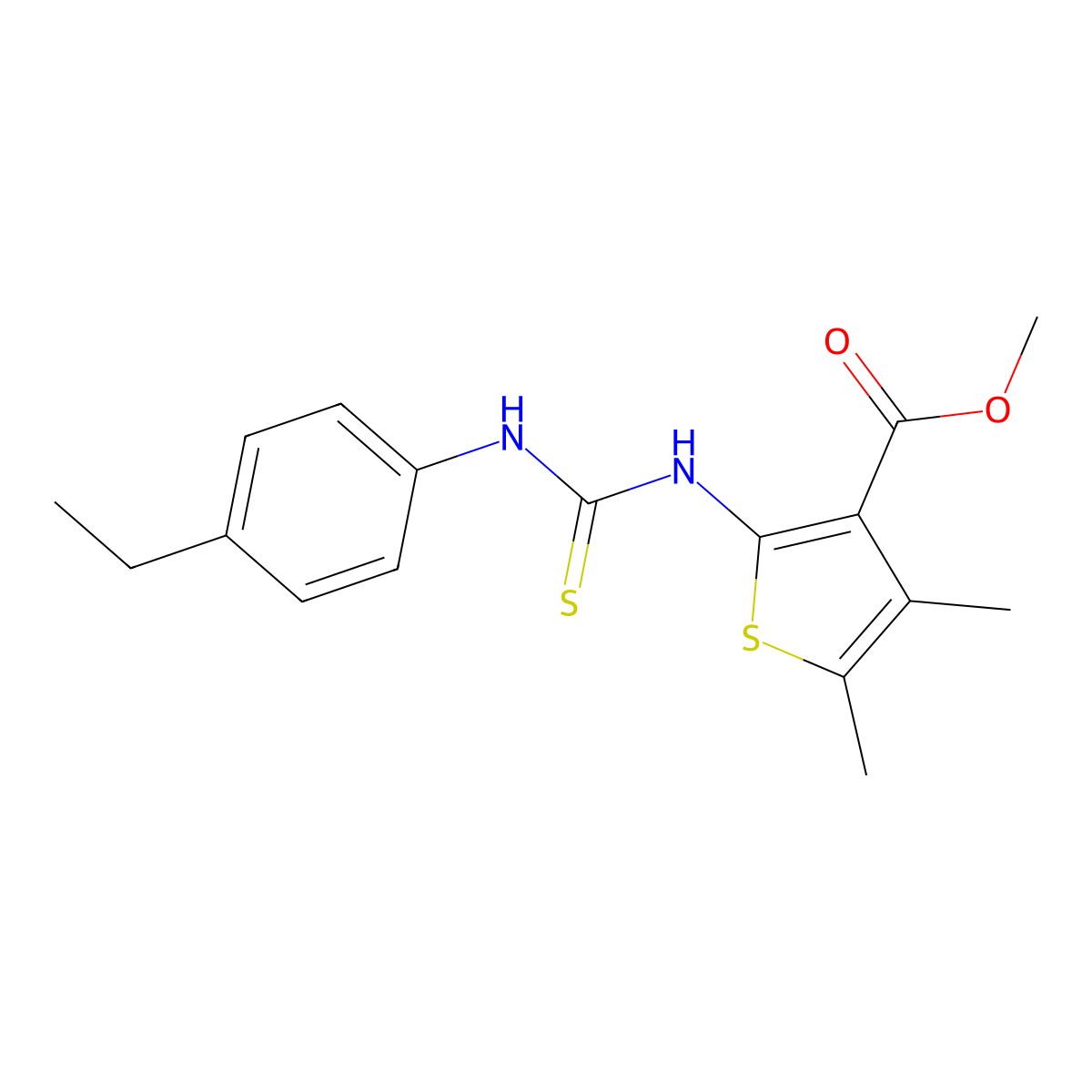Methyl 2-{[(4-ethylphenyl)carbamothioyl]amino}-4,5-dimethylthiophene-3-carboxylate molecular structure, CAS 588711-12-0