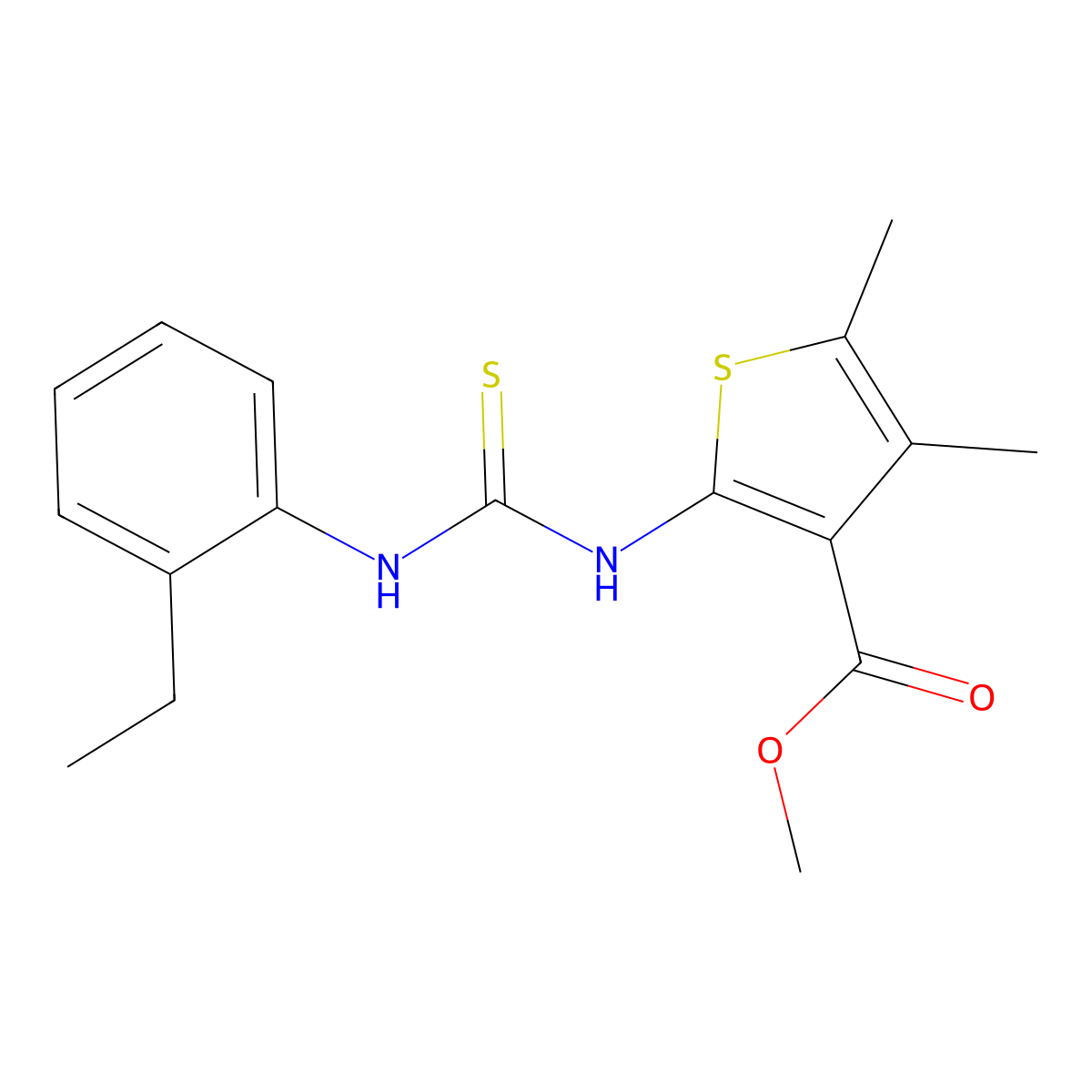 Methyl 2-{[(2-ethylphenyl)carbamothioyl]amino}-4,5-dimethylthiophene-3-carboxylate molecular structure, CAS 588711-13-1