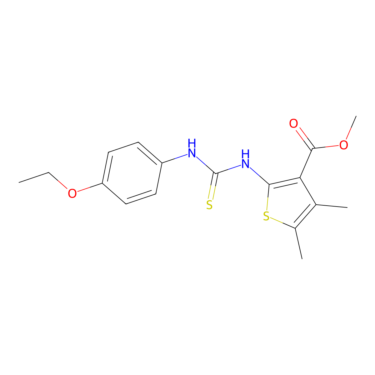 Methyl 2-{[(4-ethoxyphenyl)carbamothioyl]amino}-4,5-dimethylthiophene-3-carboxylate molecular structure, CAS 588711-14-2
