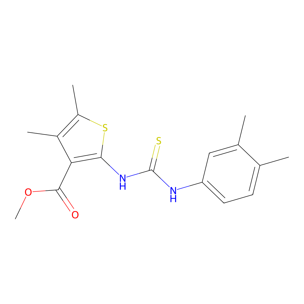 Methyl 2-{[(3,4-dimethylphenyl)carbamothioyl]amino}-4,5-dimethylthiophene-3-carboxylate molecular structure, CAS 588711-16-4