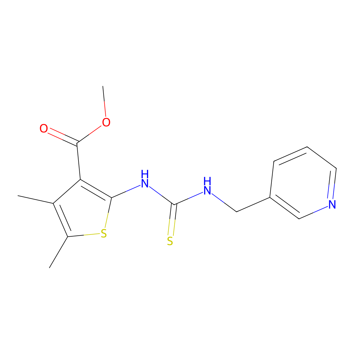 Methyl 4,5-dimethyl-2-{[(pyridin-3-ylmethyl)carbamothioyl]amino}thiophene-3-carboxylate molecular structure, CAS 588711-22-2