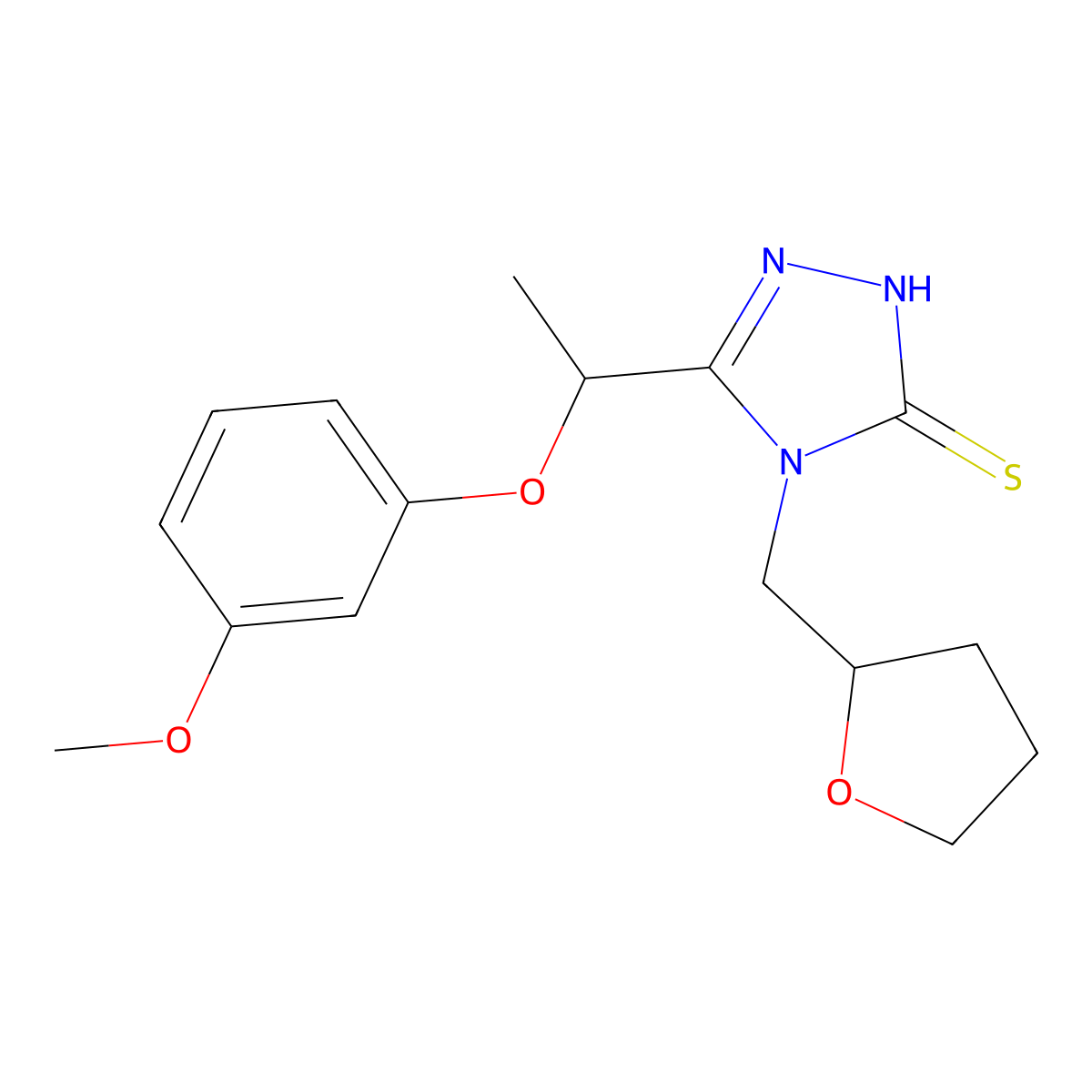 3-[1-(3-methoxyphenoxy)ethyl]-4-(oxolan-2-ylmethyl)-1H-1,2,4-triazole-5-thione molecular structure, CAS 588711-45-9