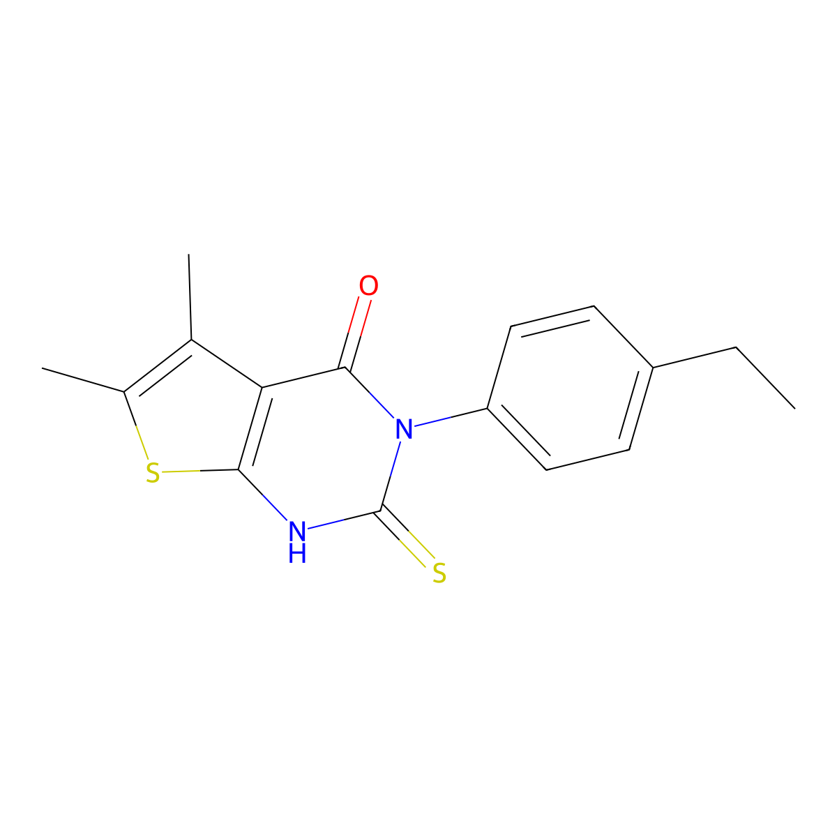 3-(4-ethylphenyl)-5,6-dimethyl-2-thioxo-2,3-dihydrothieno[2,3-d]pyrimidin-4(1H)-one molecular structure, CAS 588711-59-5