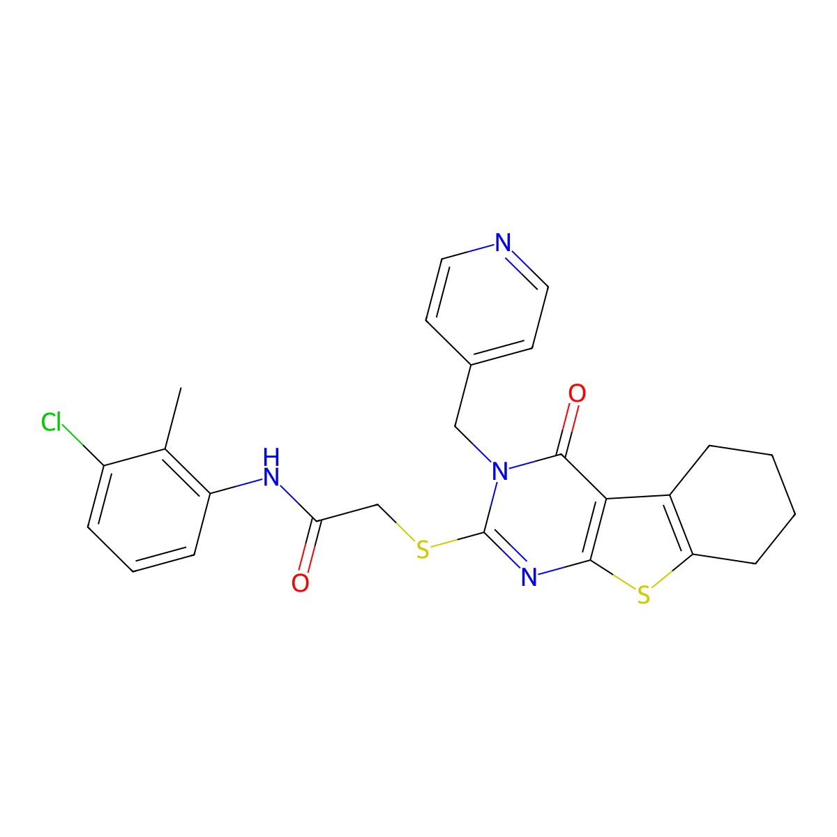 N-(3-chloro-2-methylphenyl)-2-[[4-oxo-3-(pyridin-4-ylmethyl)-5,6,7,8-tetrahydro-[1]benzothiolo[2,3-d]pyrimidin-2-yl]sulfanyl]acetamide molecular structure, CAS 588711-94-8