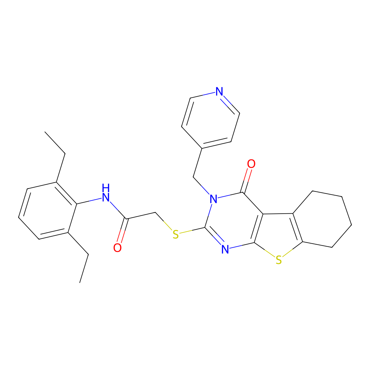 N-(2,6-diethylphenyl)-2-[[4-oxo-3-(pyridin-4-ylmethyl)-5,6,7,8-tetrahydro-[1]benzothiolo[2,3-d]pyrimidin-2-yl]sulfanyl]acetamide molecular structure, CAS 588711-99-3