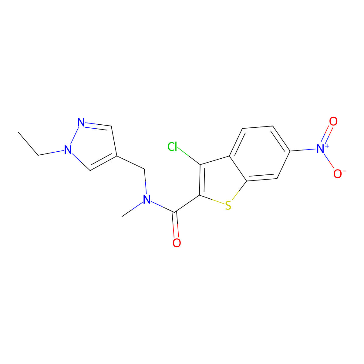3-chloro-N-[(1-ethyl-1H-pyrazol-4-yl)methyl]-N-methyl-6-nitro-1-benzothiophene-2-carboxamide molecular structure, CAS 588712-41-8