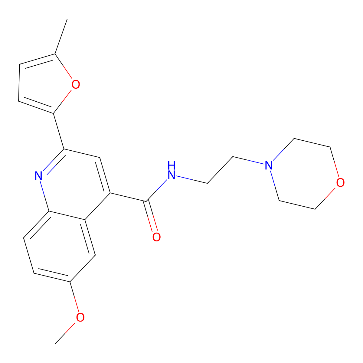 6-methoxy-2-(5-methylfuran-2-yl)-N-(2-morpholin-4-ylethyl)quinoline-4-carboxamide molecular structure, CAS 588713-39-7