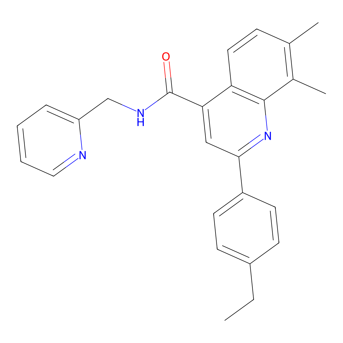 2-(4-ethylphenyl)-7,8-dimethyl-N-(pyridin-2-ylmethyl)quinoline-4-carboxamide molecular structure, CAS 588713-41-1