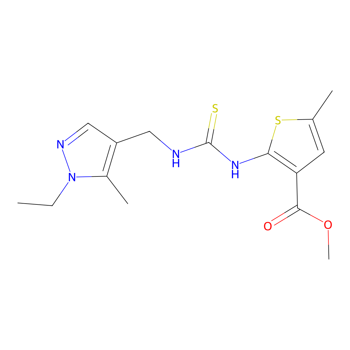 methyl 2-({[(1-ethyl-5-methyl-1H-pyrazol-4-yl)methyl]carbamothioyl}amino)-5-methylthiophene-3-carboxylate molecular structure, CAS 588713-61-5