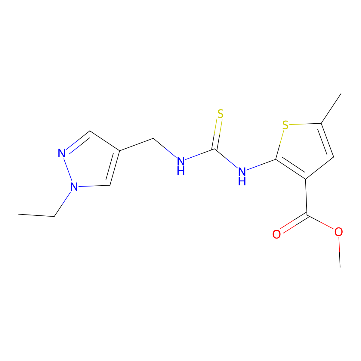 methyl 2-({[(1-ethyl-1H-pyrazol-4-yl)methyl]carbamothioyl}amino)-5-methylthiophene-3-carboxylate molecular structure, CAS 588713-82-0