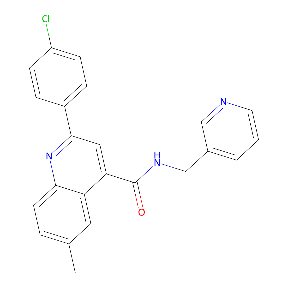 2-(4-chlorophenyl)-6-methyl-N-(pyridin-3-ylmethyl)quinoline-4-carboxamide molecular structure, CAS 588714-12-9