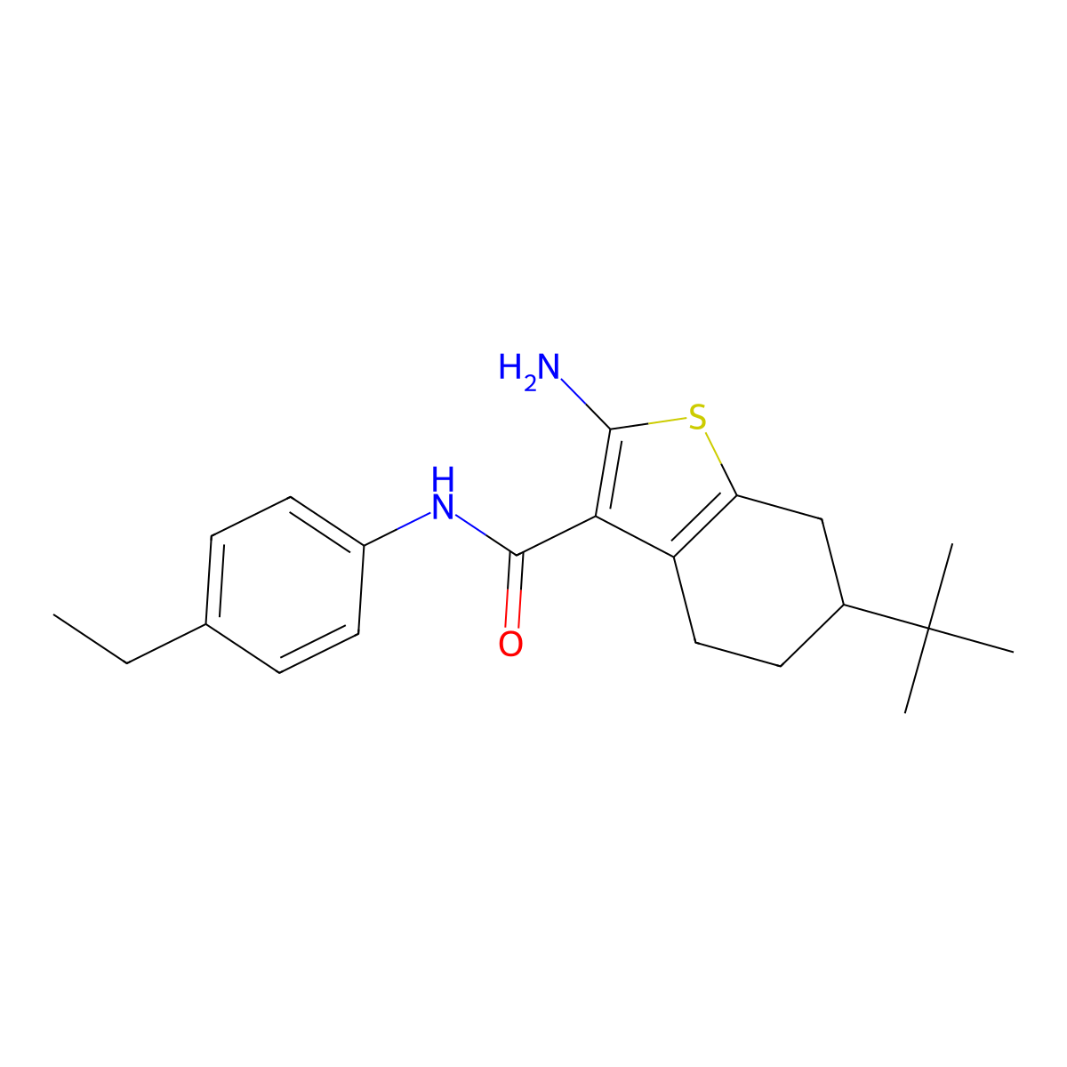 2-amino-6-tert-butyl-N-(4-ethylphenyl)-4,5,6,7-tetrahydro-1-benzothiophene-3-carboxamide molecular structure, CAS 588714-57-2