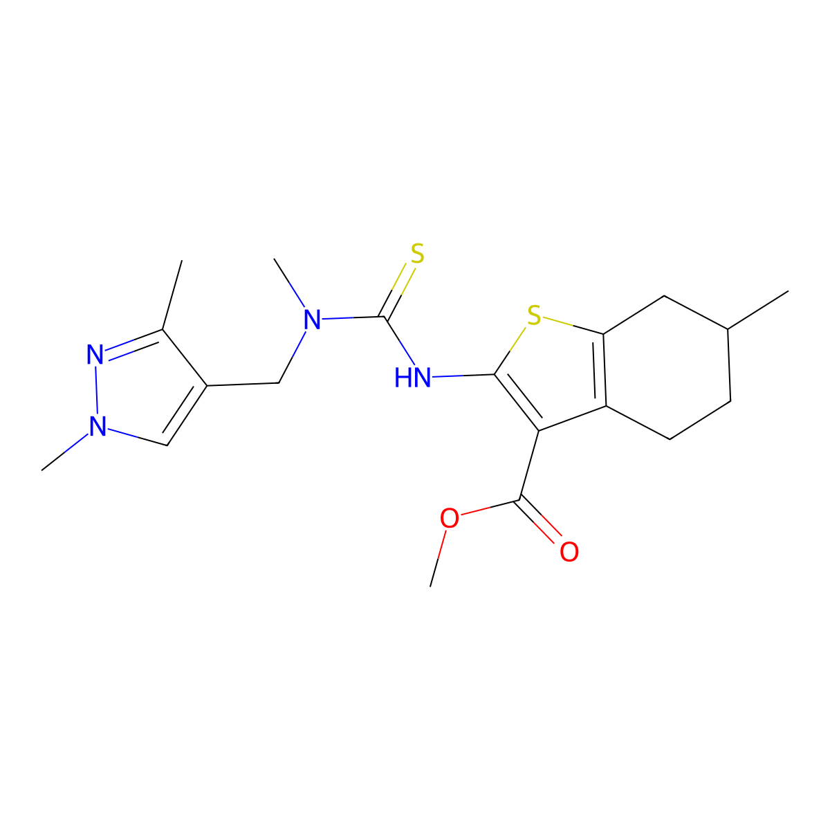 methyl 2-({[(1,3-dimethyl-1H-pyrazol-4-yl)methyl](methyl)carbamothioyl}amino)-6-methyl-4,5,6,7-tetrahydro-1-benzothiophene-3-carboxylate molecular structure, CAS 588714-88-9