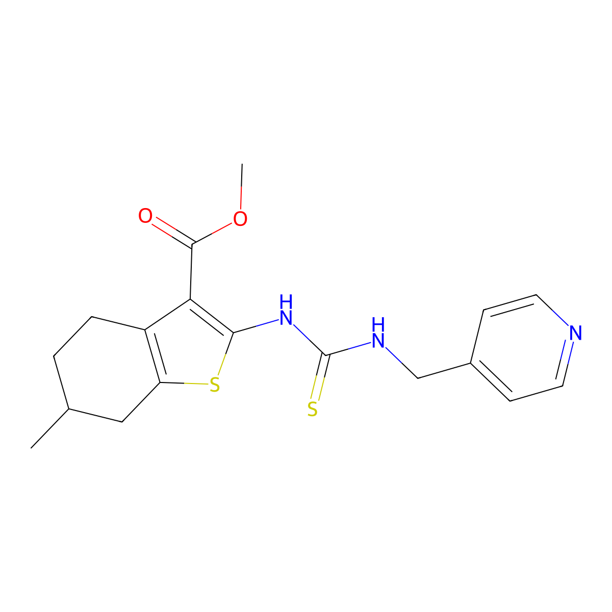 Methyl 6-methyl-2-{[(pyridin-4-ylmethyl)carbamothioyl]amino}-4,5,6,7-tetrahydro-1-benzothiophene-3-carboxylate molecular structure, CAS 588715-04-2