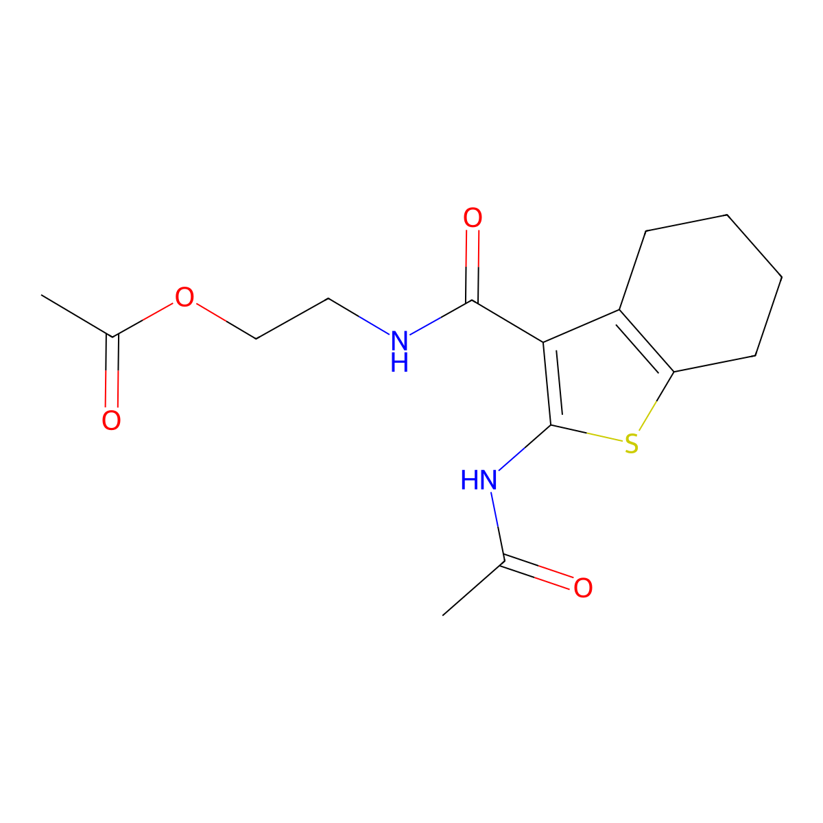 2-({[2-(Acetylamino)-4,5,6,7-tetrahydro-1-benzothiophen-3-yl]carbonyl}amino)ethyl acetate molecular structure, CAS 588715-16-6