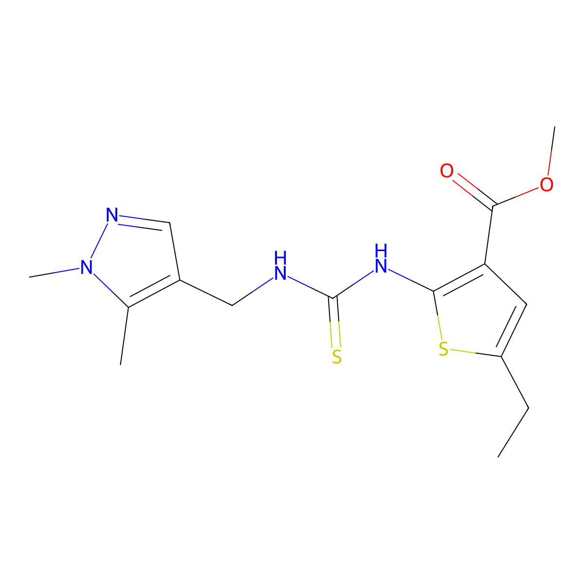 methyl 2-({[(1,5-dimethyl-1H-pyrazol-4-yl)methyl]carbamothioyl}amino)-5-ethylthiophene-3-carboxylate molecular structure, CAS 588715-35-9