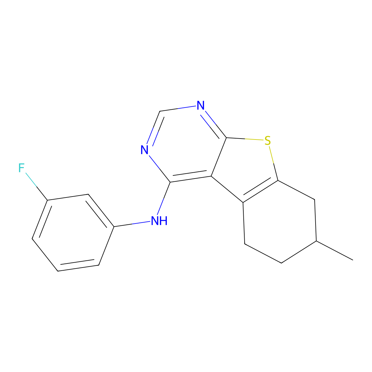 N-(3-fluorophenyl)-7-methyl-5,6,7,8-tetrahydro[1]benzothieno[2,3-d]pyrimidin-4-amine molecular structure, CAS 588715-48-4