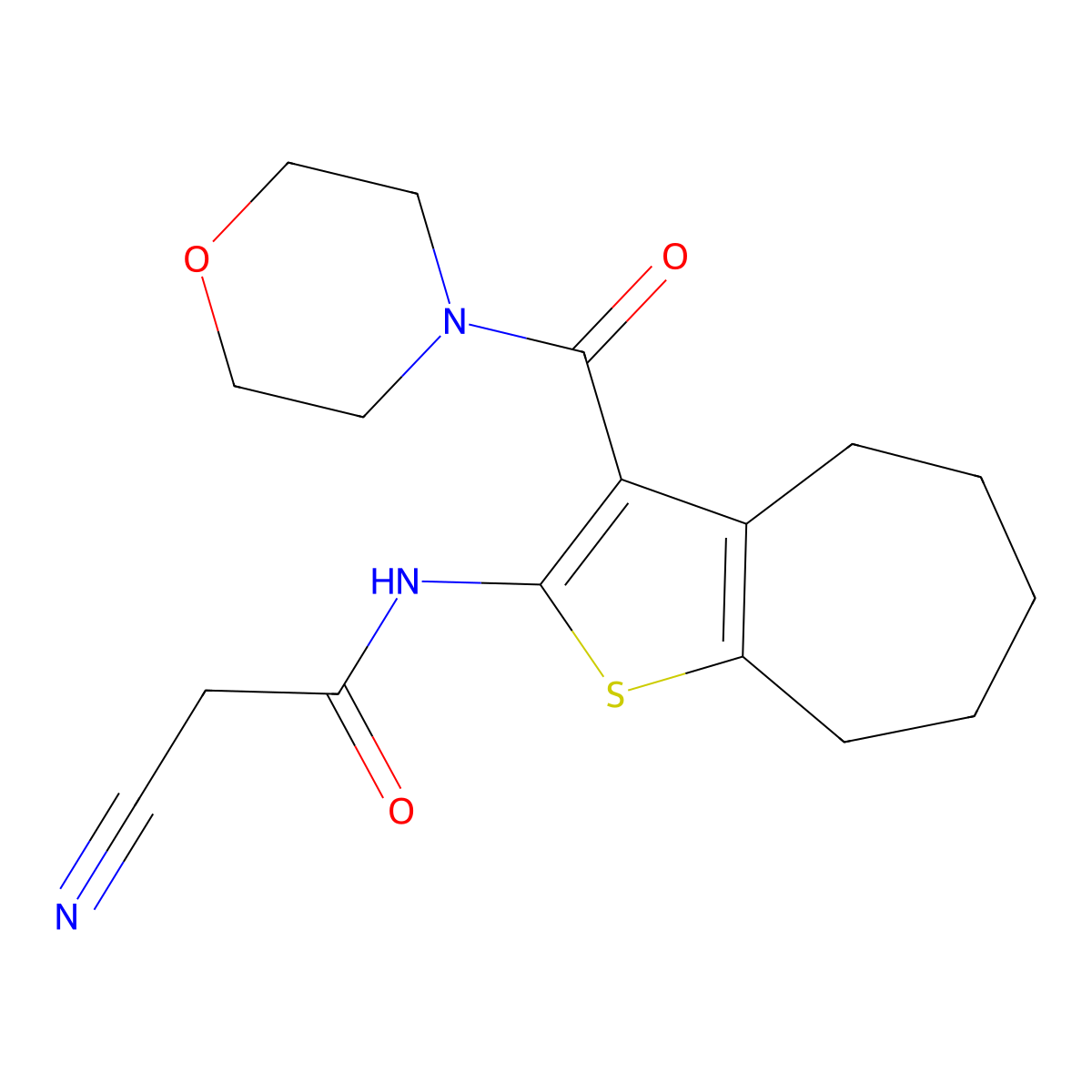 2-cyano-N-[3-(morpholin-4-ylcarbonyl)-5,6,7,8-tetrahydro-4H-cyclohepta[b]thien-2-yl]acetamide molecular structure, CAS 588715-49-5