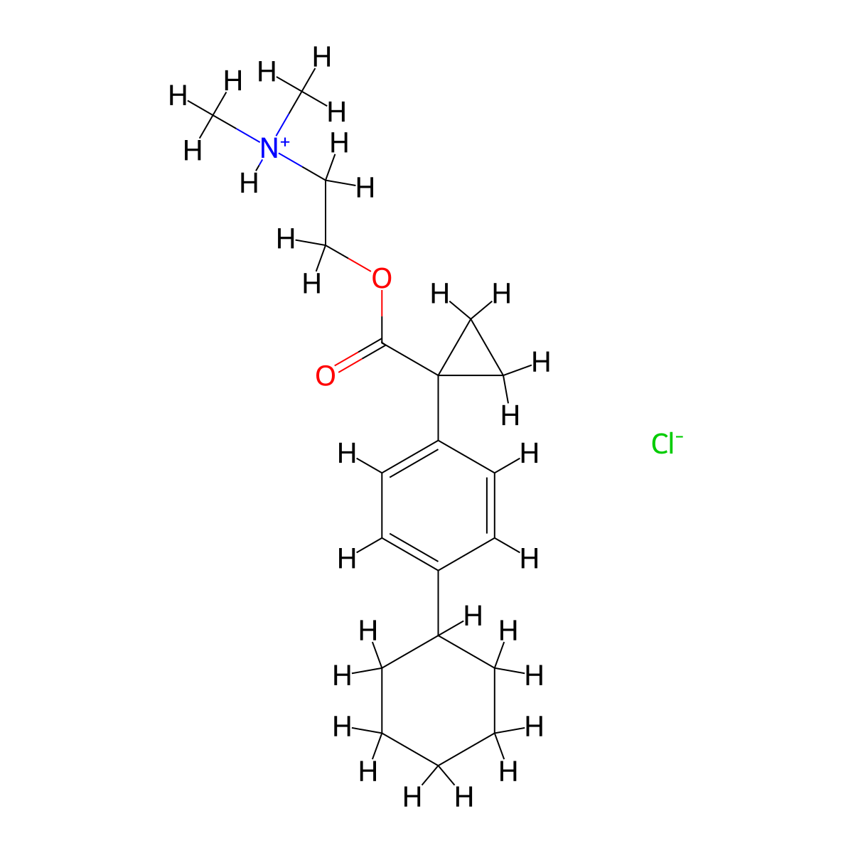 2-(Dimethylamino)ethyl 1-(4-cyclohexylphenyl)cyclopropane-1-carboxylate--hydrogen chloride (1/1) molecular structure, CAS 58880-38-9