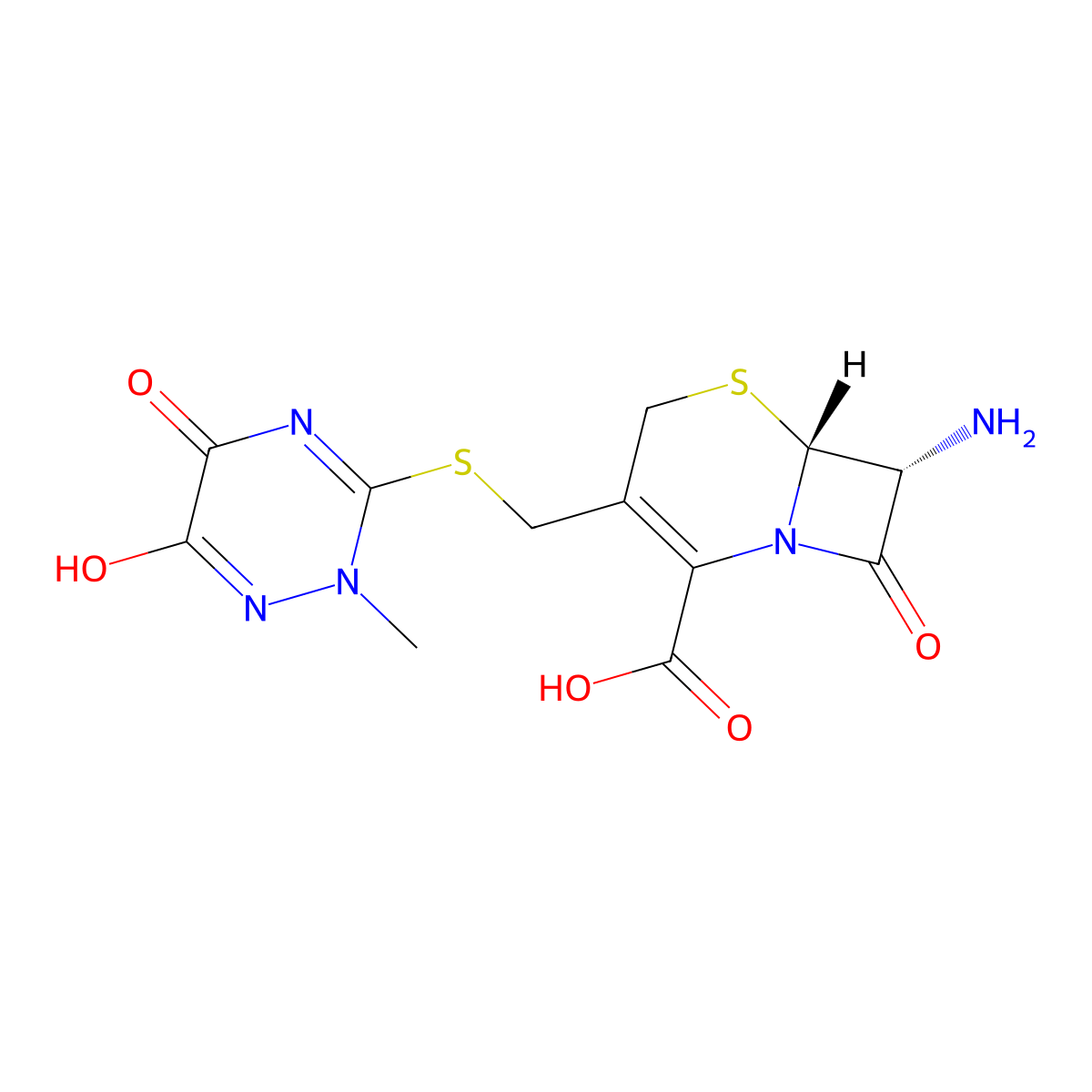 (6R-trans)-7-Amino-8-oxo-3-(((1,2,5,6-tetrahydro-2-methyl-5,6-dioxo-1,2,4-triazin-3-yl)thio)methyl)-5-thia-1-azabicyclo(4.2.0)oct-2-ene-2-carboxylic acid molecular structure, CAS 58909-56-1