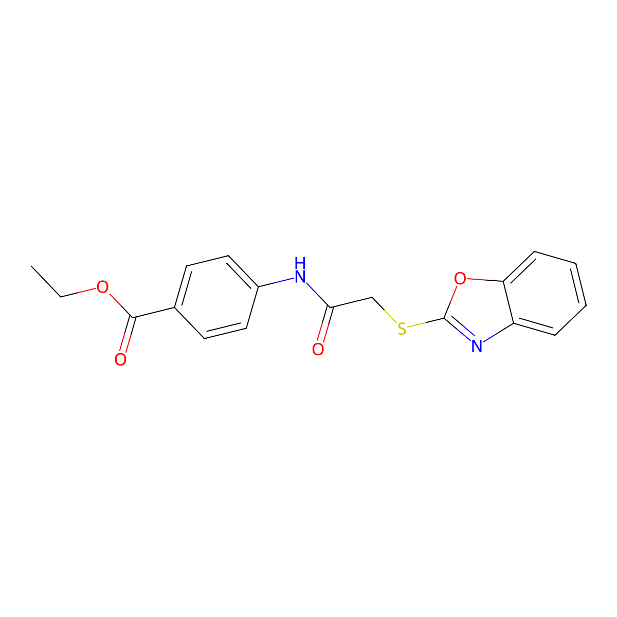 Ethyl 4-[2-(1,3-benzoxazol-2-ylsulfanyl)acetamido]benzoate molecular structure, CAS 58915-09-6