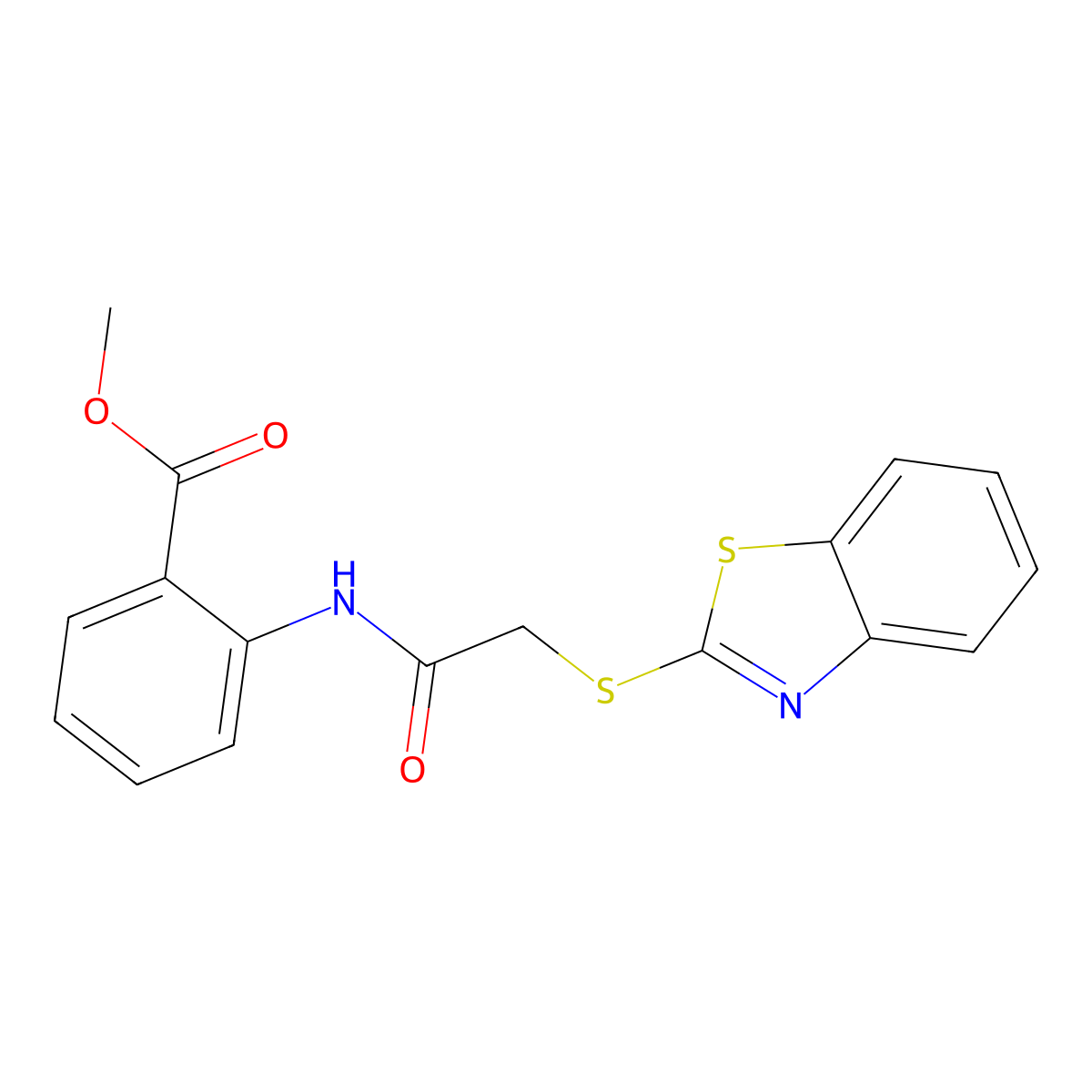 Methyl 2-[2-(1,3-benzothiazol-2-ylsulfanyl)acetamido]benzoate molecular structure, CAS 58915-10-9
