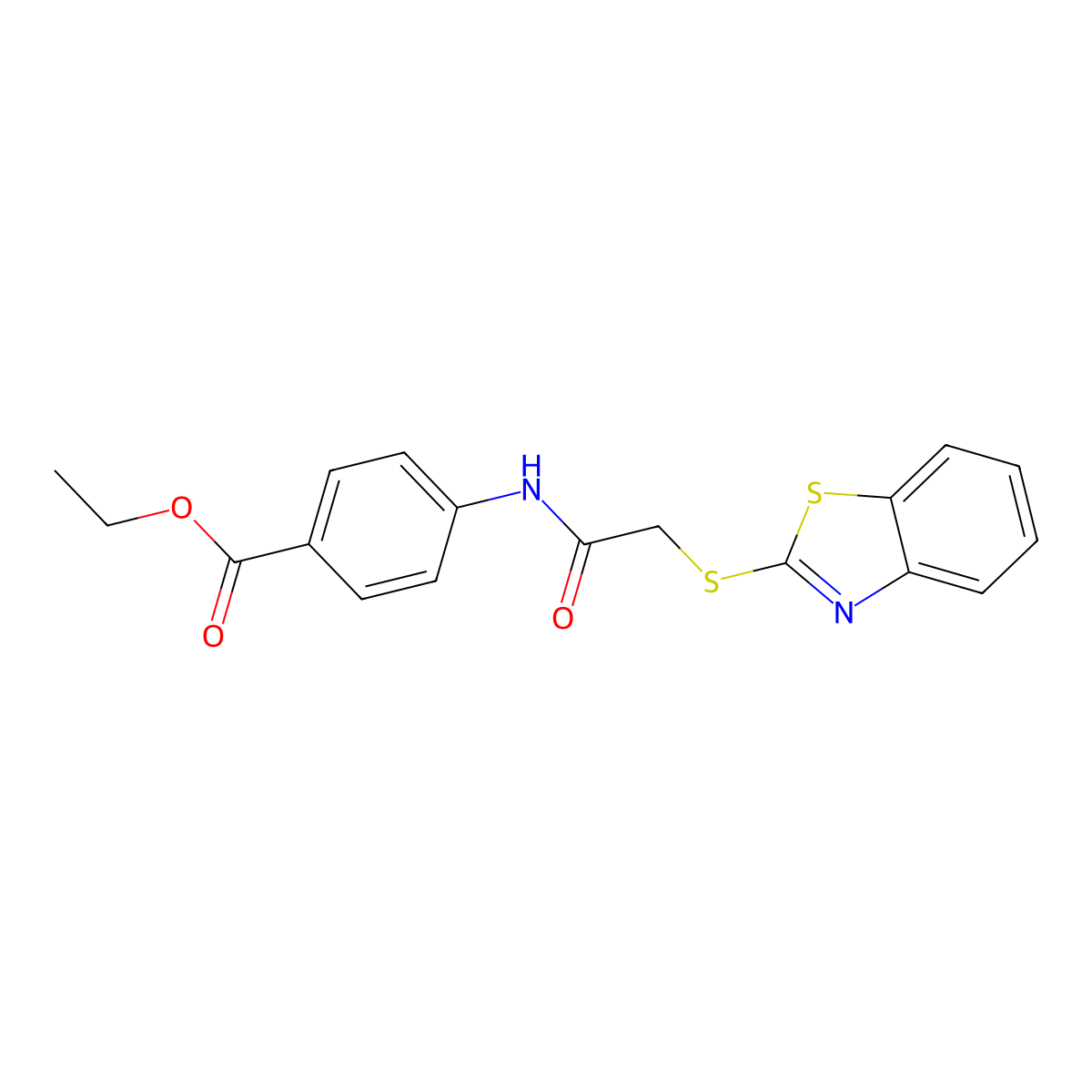 Ethyl 4-(2-benzothiazol-2-ylthioacetylamino)benzoate molecular structure, CAS 58915-12-1