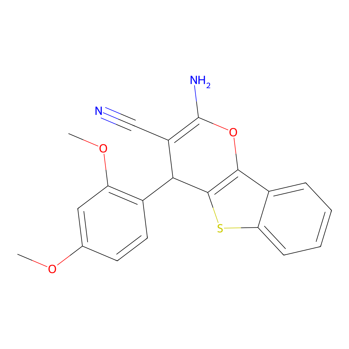 2-amino-4-(2,4-dimethoxyphenyl)-4H-[1]benzothieno[3,2-b]pyran-3-carbonitrile molecular structure, CAS 5893-58-3